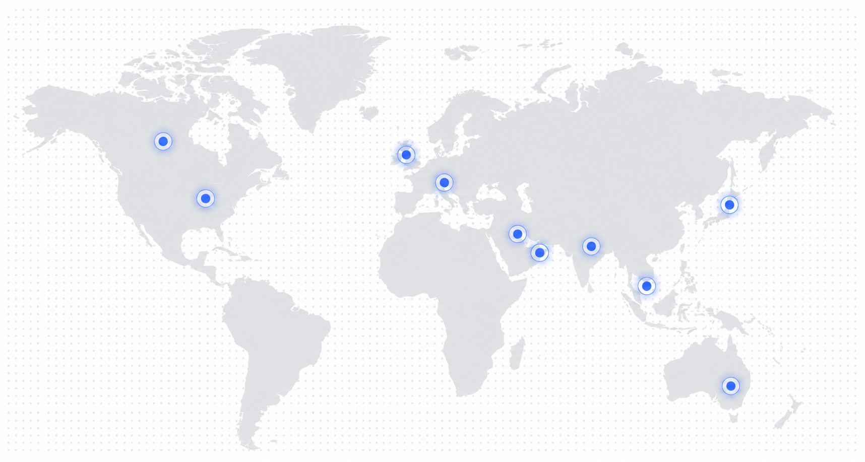 World map highlighting project locations across North America, Europe, the Middle East, Asia, and Australia
